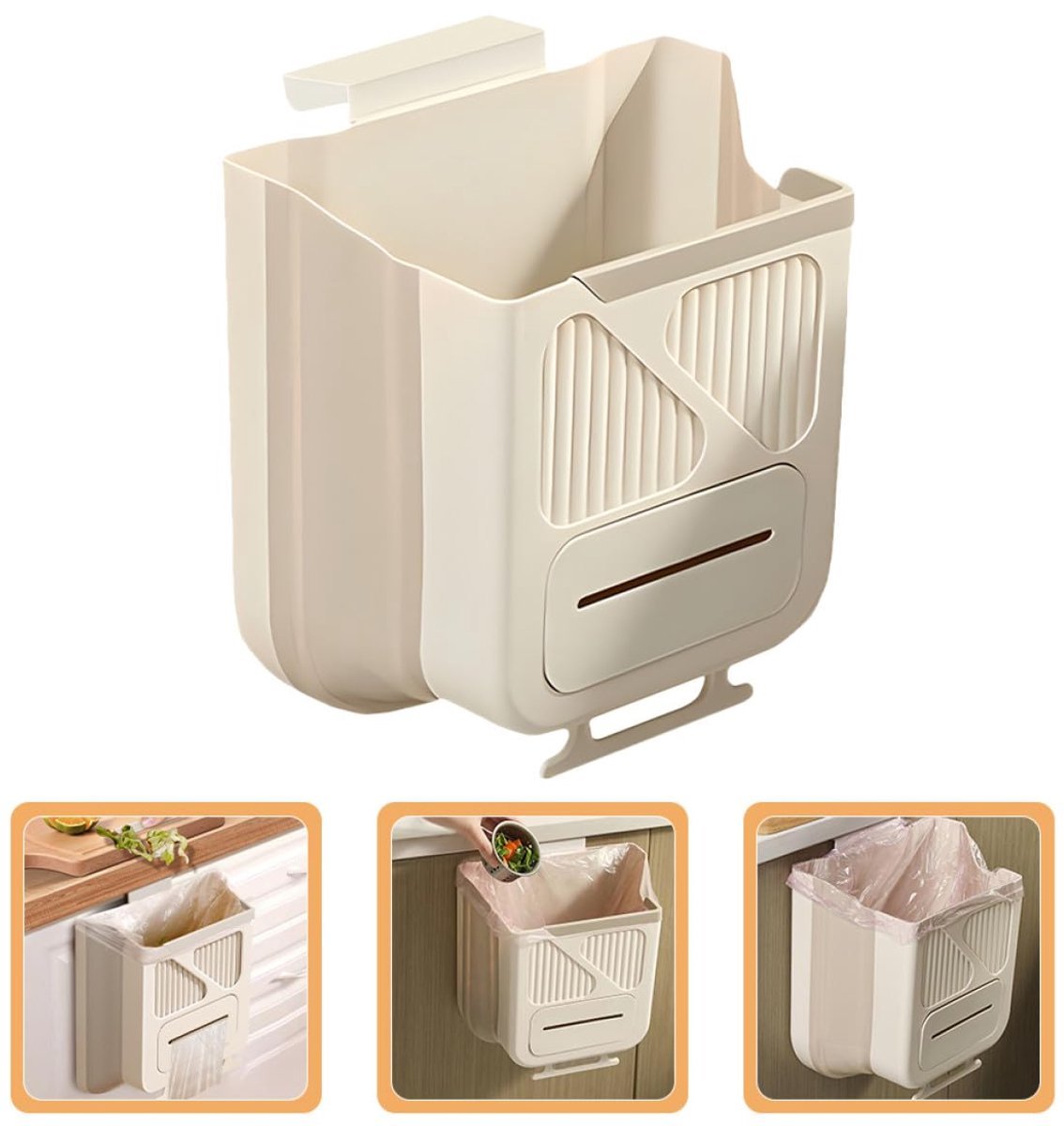 Waste Bin - Hanging Waste Bin - Foldable Waste Bin - Capacity: 7 Liters - Space-Saving Design - Suitable for Kitchens, Cabinet Doors, Bathrooms, Campers, Cars and Camping (White) - V1188-ZXY-10324 Waste Bin - Hanging Waste Bin - Foldable Waste Bin - Capacity: 7 Liters - Space-Saving Design - Suitable for Kitchens, Cabinet Doors, Bathrooms, Campers, Cars and Camping (White) - Image 4