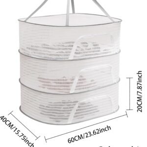 Clothes Drying Rack - Three-Tier Mesh Hanging Drying Rack - Foldable - Zippered - Suitable for drying plants, buds, fruits, flowers, vegetables, fabrics, etc.
