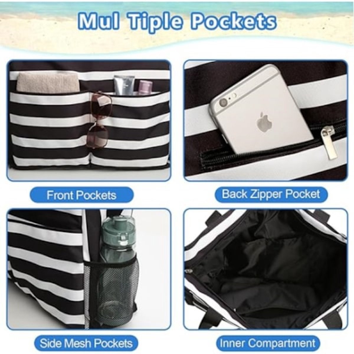 Beach Bag - Waterproof Foldable Beach Bag - Large - Foldable - Women's Beach Bag - Large Capacity - Portable Storage Bag - V1188-ZXY-10385 Beach Bag - Waterproof Foldable Beach Bag - Large - Foldable - Women's Beach Bag - Large Capacity - Portable Storage Bag - Image 3