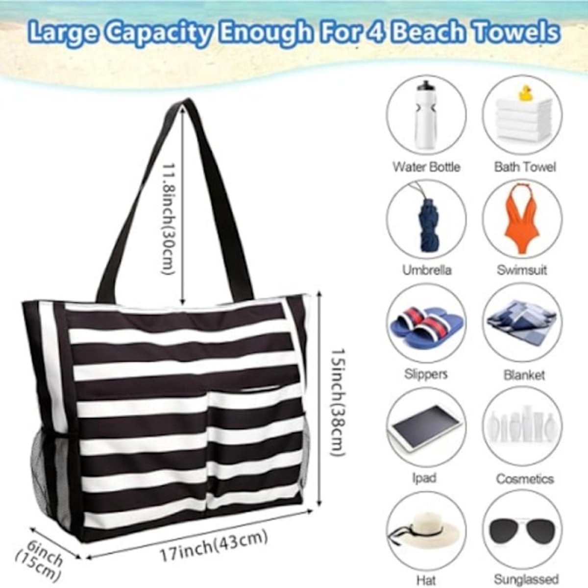 Beach Bag - Waterproof Foldable Beach Bag - Large - Foldable - Women's Beach Bag - Large Capacity - Portable Storage Bag - V1188-ZXY-10385 Beach Bag - Waterproof Foldable Beach Bag - Large - Foldable - Women's Beach Bag - Large Capacity - Portable Storage Bag - Image 5