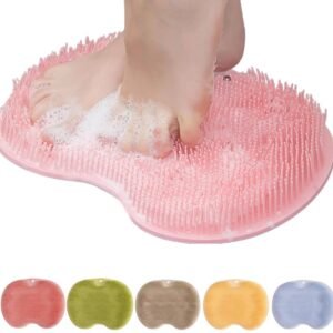 Shower Mat - Non-Slip Bath Mat - Foot Cleansing Pad, Back Scrub Pad, Exfoliating Bath Scrub Pad, Non-Slip Wall Suction Cup - Suitable for Men and Women (Pink)