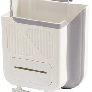Waste Bin - Hanging Waste Bin - Foldable Waste Bin - Capacity: 7 Liters - Space-Saving Design - Suitable for Kitchens, Cabinet Doors, Bathrooms, Campers, Cars and Camping (Gray)