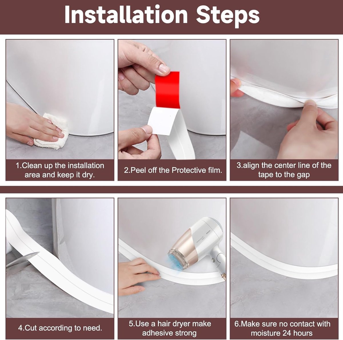 Sealing Strip - 3 Rolls - Bathtub Sealing Strip - Bathroom Sealing Tape - Waterproof Sealing Tape - Suitable for Kitchens, Washbasins, Bathtubs, Toilets and Shower Rooms - Sealing Tools Required - White - V1188-ZXY-10873 Sealing Strip - 3 Rolls - Bathtub Sealing Strip - Bathroom Sealing Tape - Waterproof Sealing Tape - Suitable for Kitchens, Washbasins, Bathtubs, Toilets and Shower Rooms - Sealing Tools Required - White - Image 6