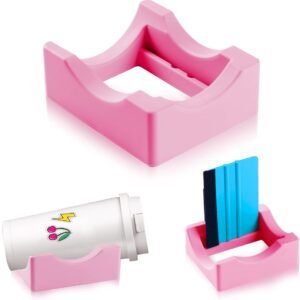 Vinyl Sticker Applicator for Cups - Silicone Cup Holder with Felt Edge Scraper - Silicone Cup Holder - Insulated Mug Holder - Non-Slip Glass Cup Holder - One-Handed Sticking for Mugs & Bottles - DIY Accessory - Pink
