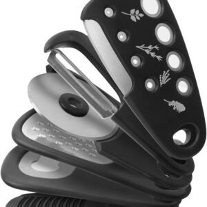 Kitchen Tools - Set of 6 - Stainless Steel Slicer - Includes Cheese Grater, Bottle Opener, Fruit and Vegetable Peeler and Pizza Cutter - Professional Cooking Utensils
