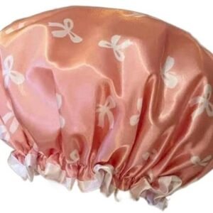 Double Layer Waterproof Shower Cap for Women & Girls – Reusable, Elastic & Comfortable with Print (Pink)
