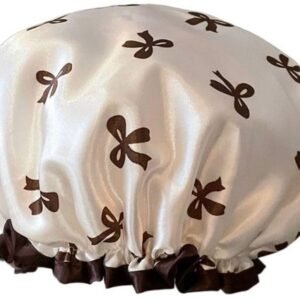 Double Layer Waterproof Shower Cap for Women & Girls – Reusable, Elastic & Comfortable with Print (White)