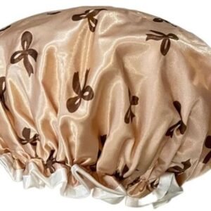 Double Layer Waterproof Shower Cap for Women & Girls – Reusable, Stretchy & Comfortable with Print (Gold)