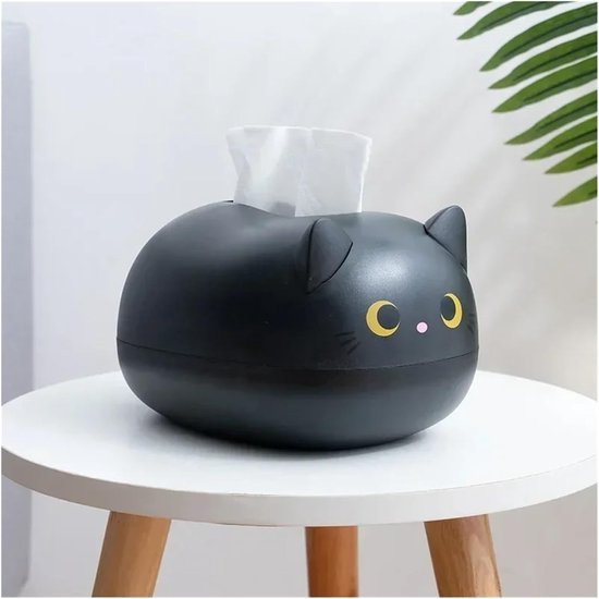 Tissue Box - Tissue Box Organizer with Cat Print - Napkin Holder for the Living Room - Tissue Box for the Kitchen - Toilet Paper Holder for the Bathroom (Black,22*16*13cm)