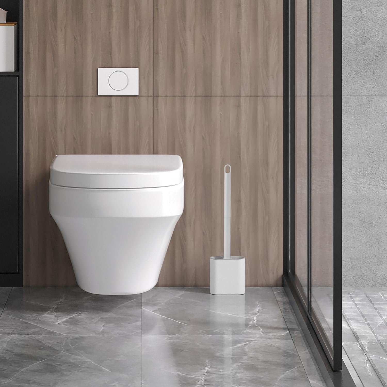 Toilet brush and holder - Deep cleaning silicone toilet brush - Flat toilet brush with long handle - Quick-drying toilet brush and holder - For bathroom - Floor/wall mounted - White - 11*8.5*13.8cm - V1189-HB001ZSSG00139 Toilet brush and holder - Deep cleaning silicone toilet brush - Flat toilet brush with long handle - Quick-drying toilet brush and holder - For bathroom - Floor/wall mounted - White - 11*8.5*13.8cm - Image 2