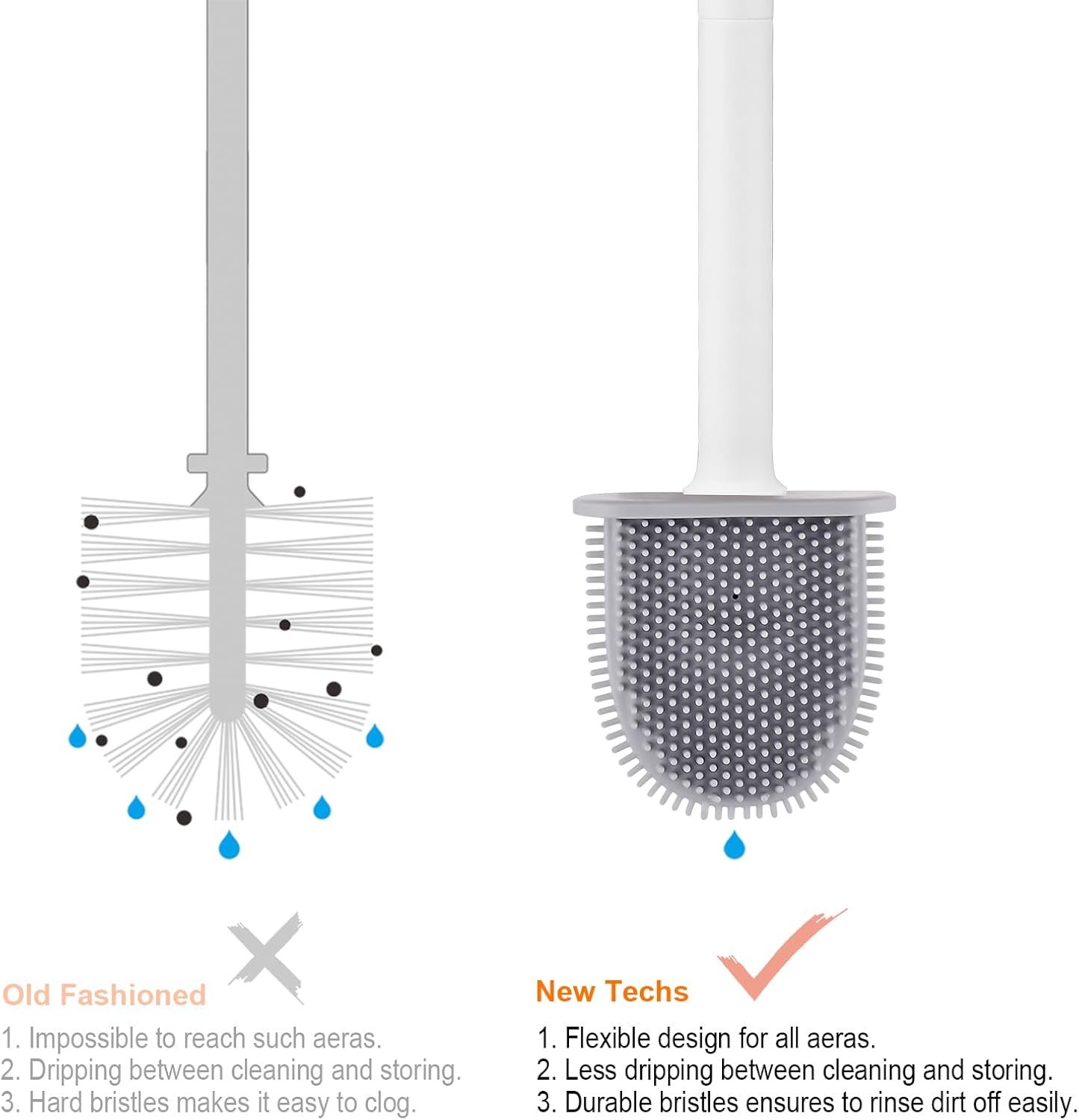 Toilet brush and holder - Deep cleaning silicone toilet brush - Flat toilet brush with long handle - Quick-drying toilet brush and holder - For bathroom - Floor/wall mounted - White - 11*8.5*13.8cm - V1189-HB001ZSSG00139 Toilet brush and holder - Deep cleaning silicone toilet brush - Flat toilet brush with long handle - Quick-drying toilet brush and holder - For bathroom - Floor/wall mounted - White - 11*8.5*13.8cm - Image 4