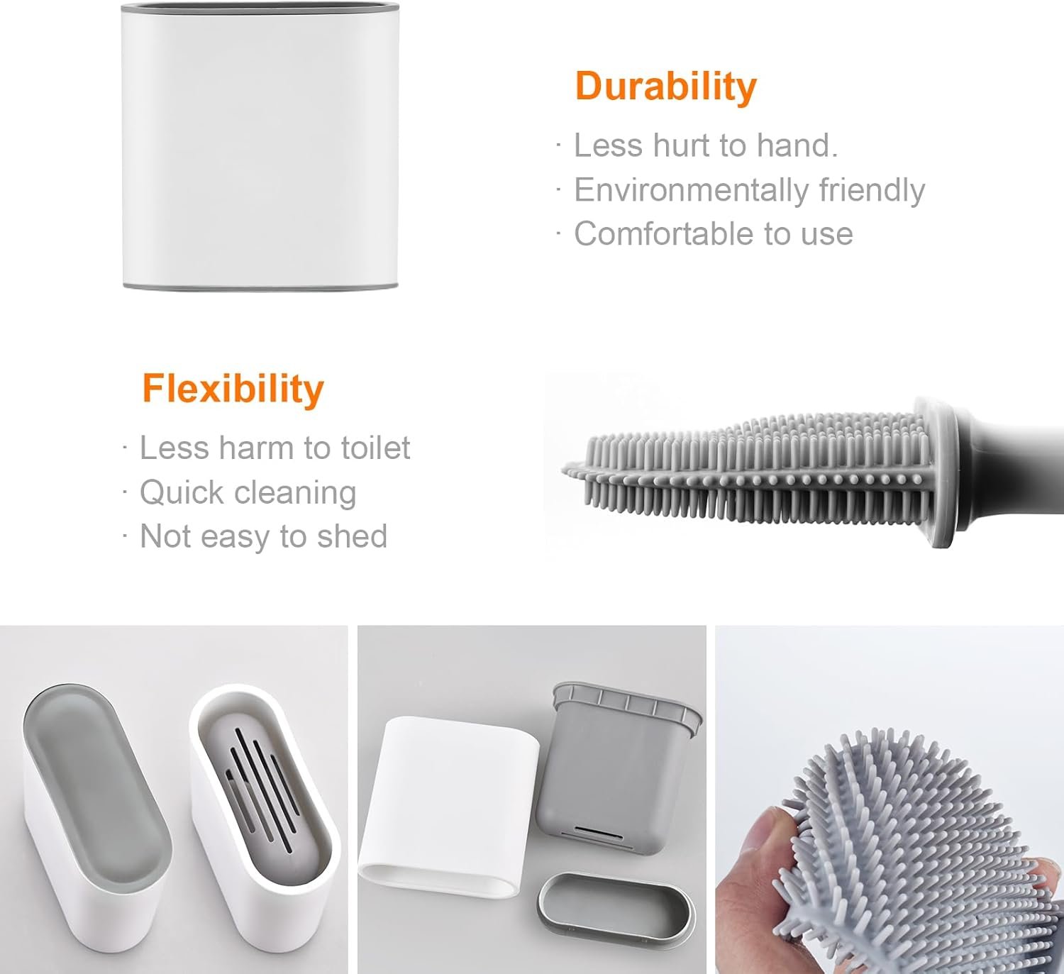 Toilet brush and holder - Deep cleaning silicone toilet brush - Flat toilet brush with long handle - Quick-drying toilet brush and holder - For bathroom - Floor/wall mounted - White - 11*8.5*13.8cm - V1189-HB001ZSSG00139 Toilet brush and holder - Deep cleaning silicone toilet brush - Flat toilet brush with long handle - Quick-drying toilet brush and holder - For bathroom - Floor/wall mounted - White - 11*8.5*13.8cm - Image 5