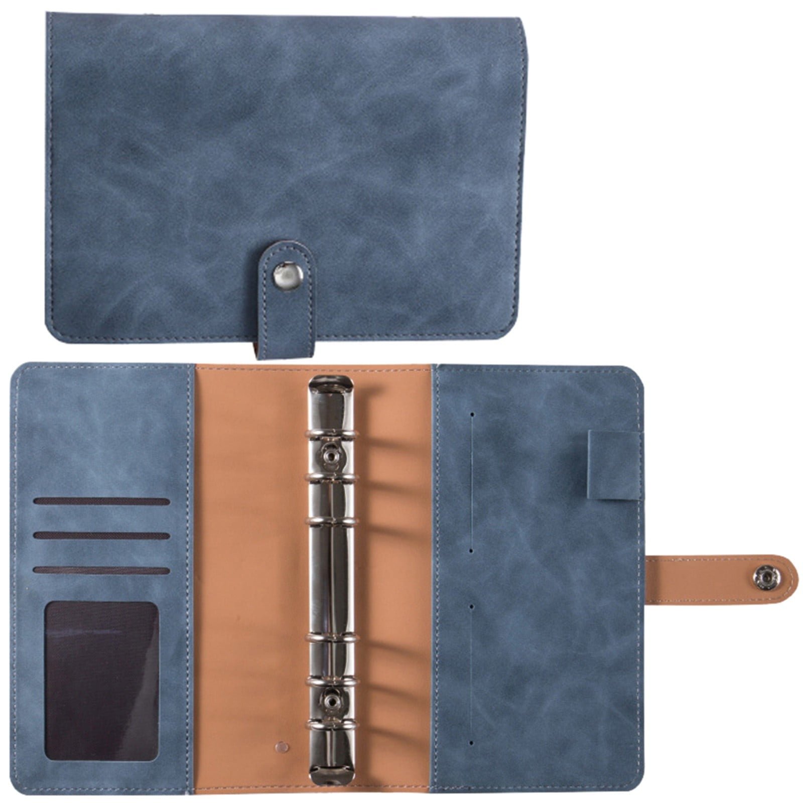 A6 PU Leather Notebook Binder Planner Budget Organizer Round Ring Binder Cover Magnetic Personal Planner Binder with 12 Binder Pocket Binder Zipper Folder for Bill Planner (Red) 4.92x7.48 4.92" x 7.48" Navy