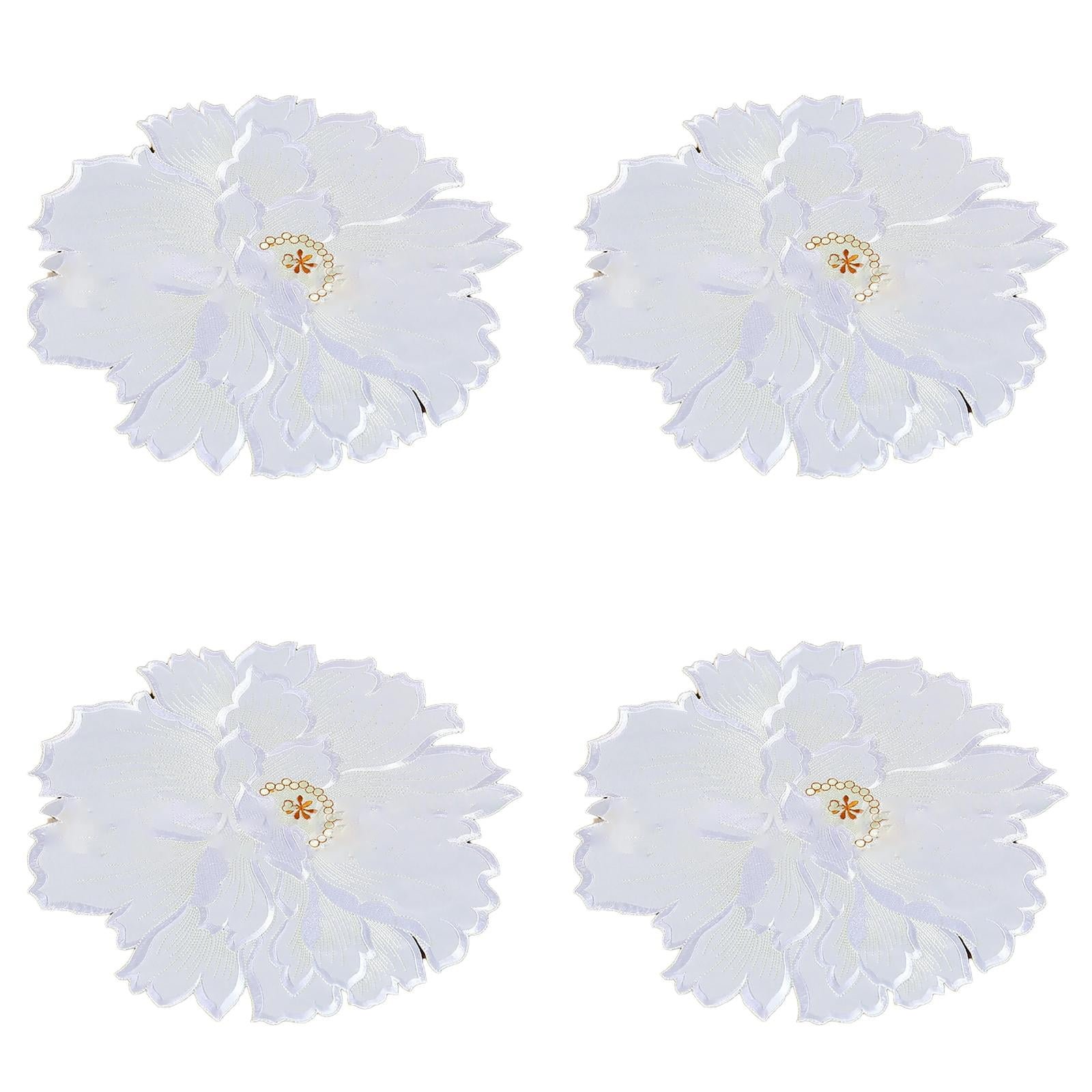 4 Pcs Flower Placemat,3D Flower Placemats,Flower Shape Placemat,Heat-Resistant And Washable Placemat for Dining Table,Tablemats Kitchen Table Setting Decorative for Wedding Holiday Dining Table,Red White