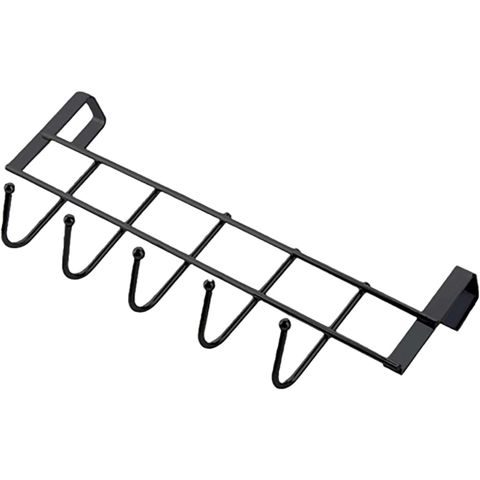 Over The Door Hooks, Door Hanger, Over The Door Towel Rack, Door Coat Towel Hanger Door Coat Rack, No Drilling Metal Hanger with 5 Hooks for Hanging Clothes, Jacket, Hats, 1 Pcs, 9.7x3.5x0.8 9.7" x 3.5" x 0.8" Black