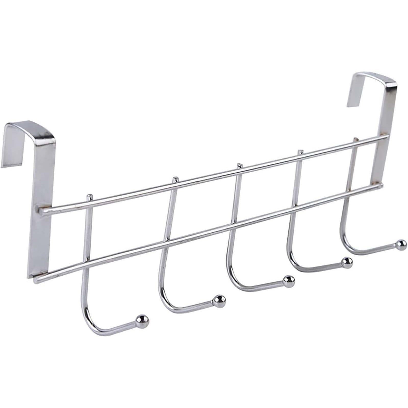 Over The Door Hooks, Door Hanger, Over The Door Towel Rack, Door Coat Towel Hanger Door Coat Rack, No Drilling Metal Hanger with 5 Hooks for Hanging Clothes, Jacket, Hats, 1 Pcs, 9.7x3.5x0.8 9.7" x 3.5" x 2.1" White