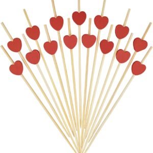 Cocktail sticks - Satay sticks - Tapas sticks - Hearts - Party supplies - Snacks - Valentine's Day - Wedding - Love - Decoration - Snacks - High Tea - Treat - Buffet - Cheese sticks - Wood - Bamboo - 12 cm - Red - 100 Pieces