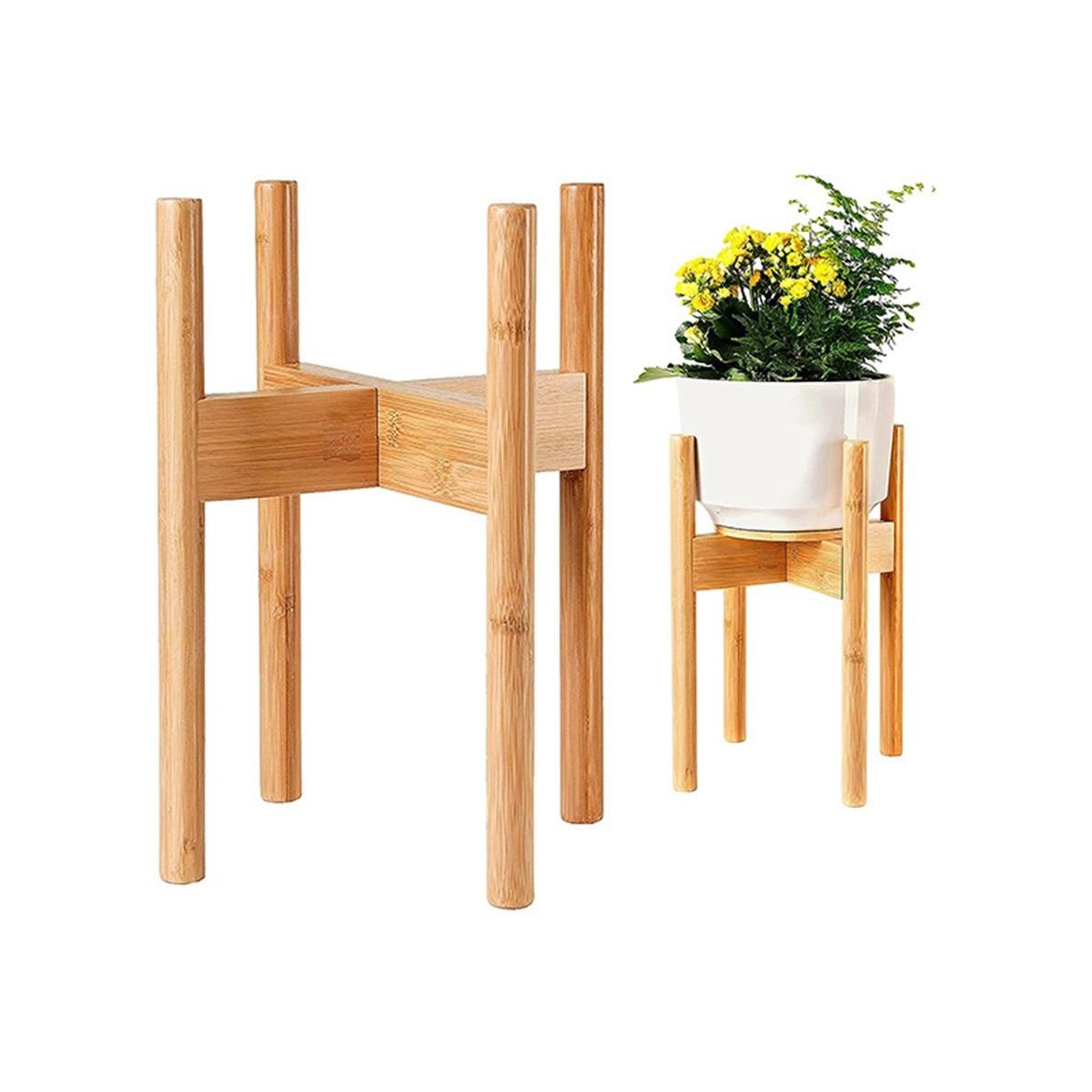 Tall Plant Stand Fixed Size Raised Bamboo Plant Stand for Indoor Pots (Not Included) - Modern Flower Pot Holder with Plug In Design - Easy to Assemble - Bamboo(Only flower racks)