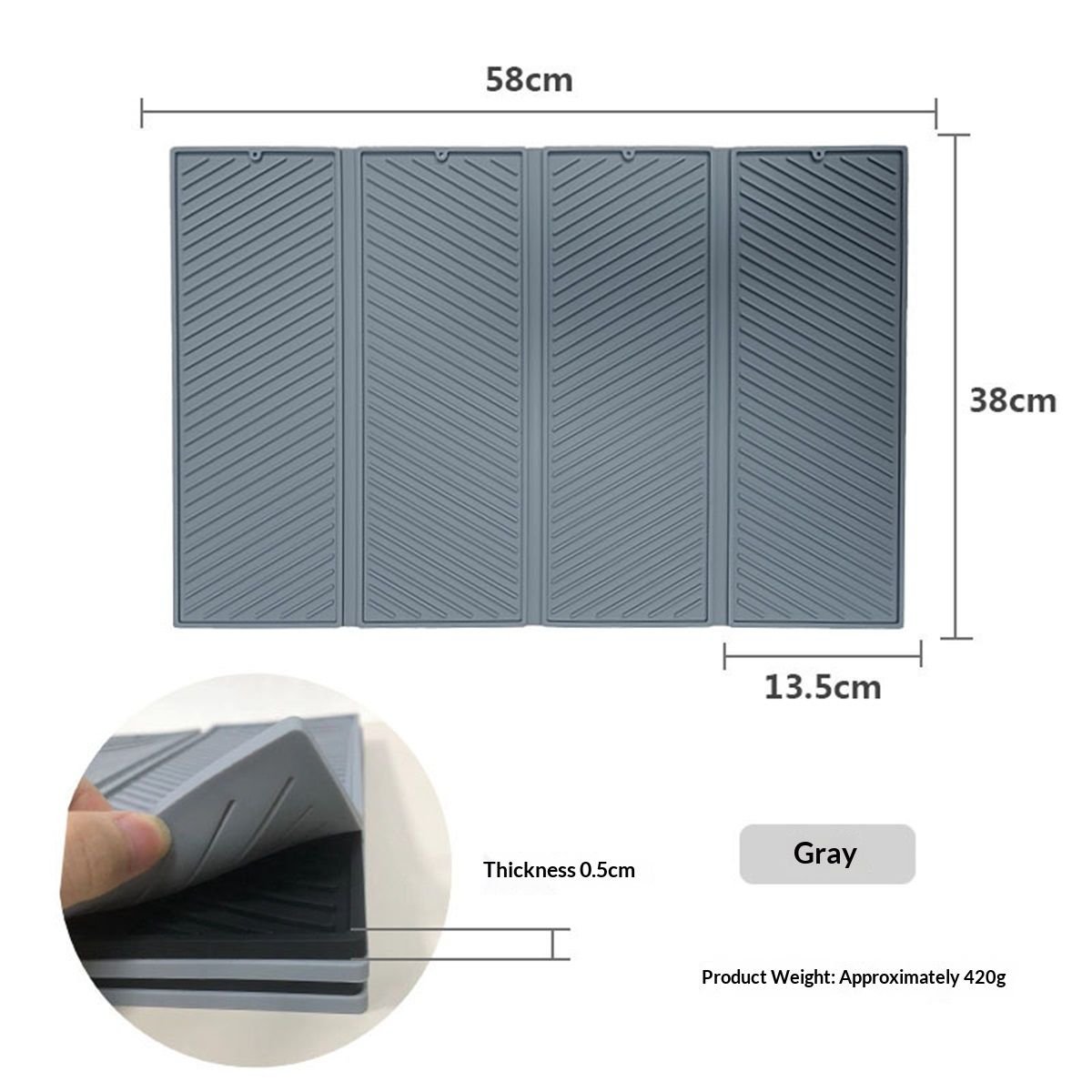 Dish Drying Mat for Kitchen Counter, Collapsible Large Dish Drainer Mat, Silicone Drying Mat Non-Slip Silicone Sink Mat, Easy to Clean, Grey