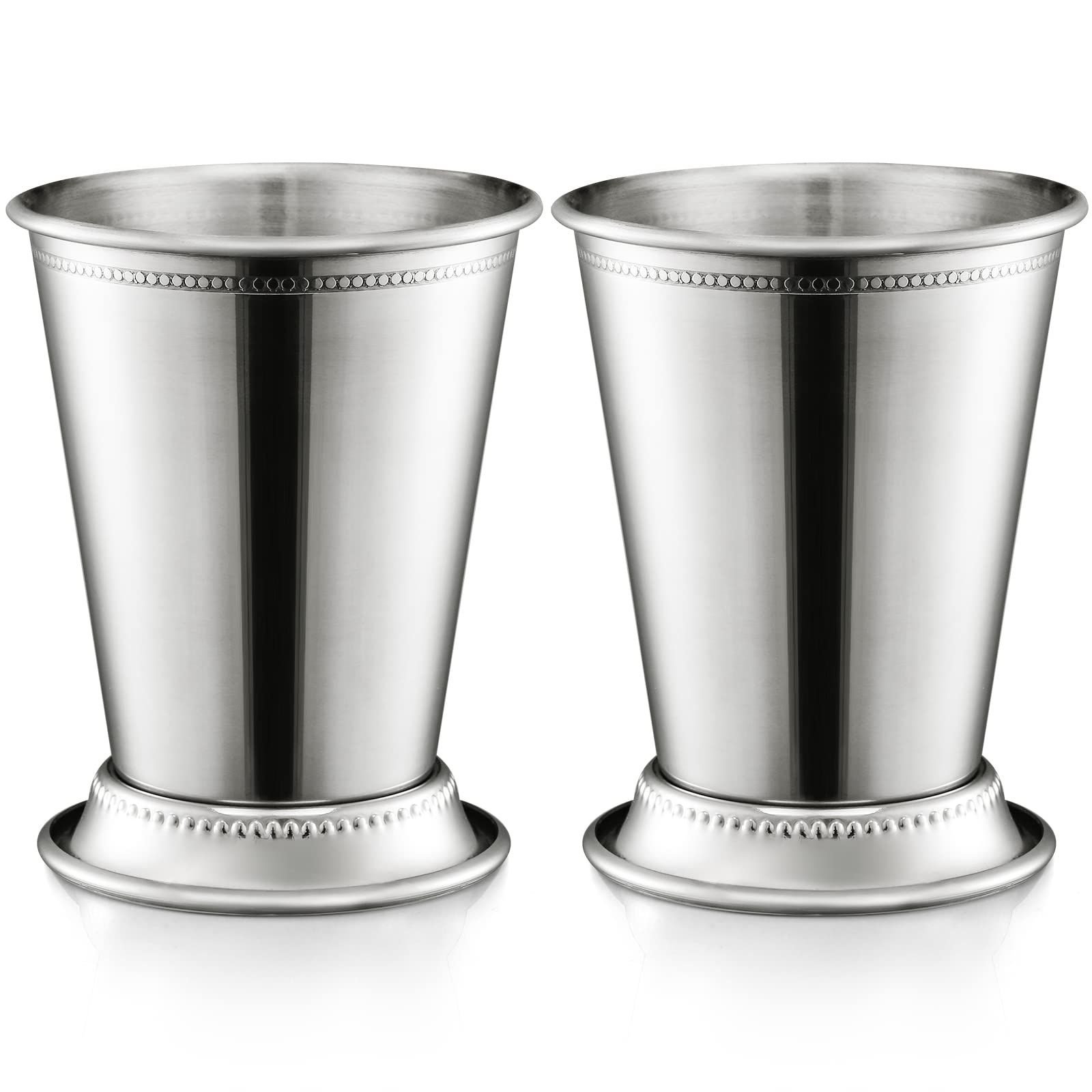Mint Cup Beautifully Handcrafted - 12oz 4.5" Tall Silver Glasses, Classic Stainless Steel Cocktail Glasses with Beaded Trim Border for Party Beer Juice Beverage Bar Home Restaurant