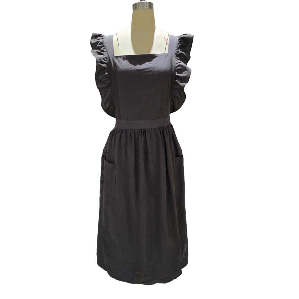 Cotton Linen Apron for Women Cross Back Smock Apron Pinafore Dress with Pockets for Kitchen Gardening Painting(grey)