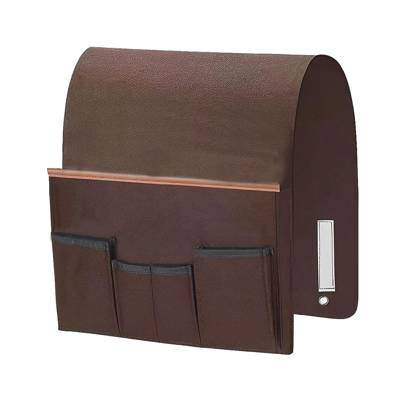 Sofa Armrest Organizer Non-Slip Bedside Armchair Caddy Storage Basket Bag Slip Resistant Couch Remote Control Holder Storage Bag for Cellphone,Tablet,Magazines,Glasses(Brown)