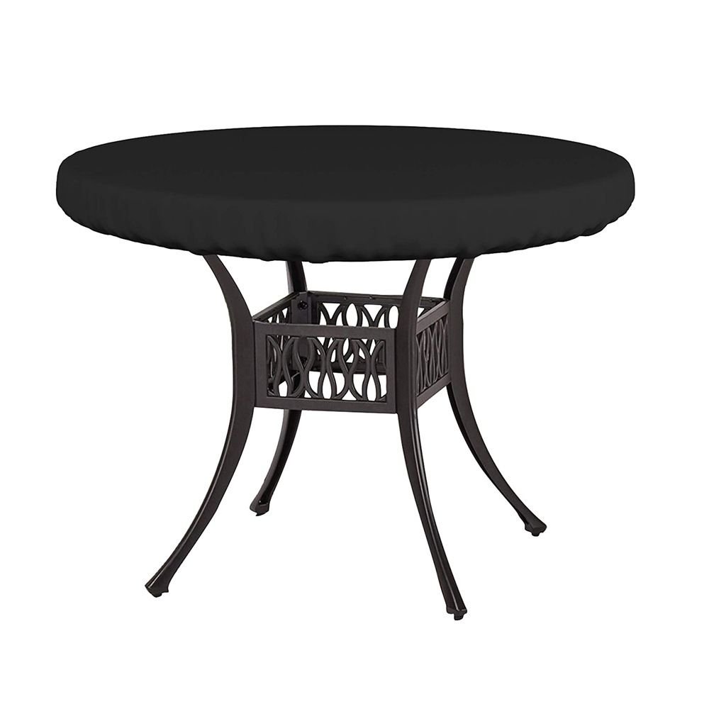 Round Tablecloth, Waterproof Elastic Fitted Table Covers 76*10cm Tables, Wipeable Backed Plastic Table Cloths for Picnic, Camping, Outdoor - Black
