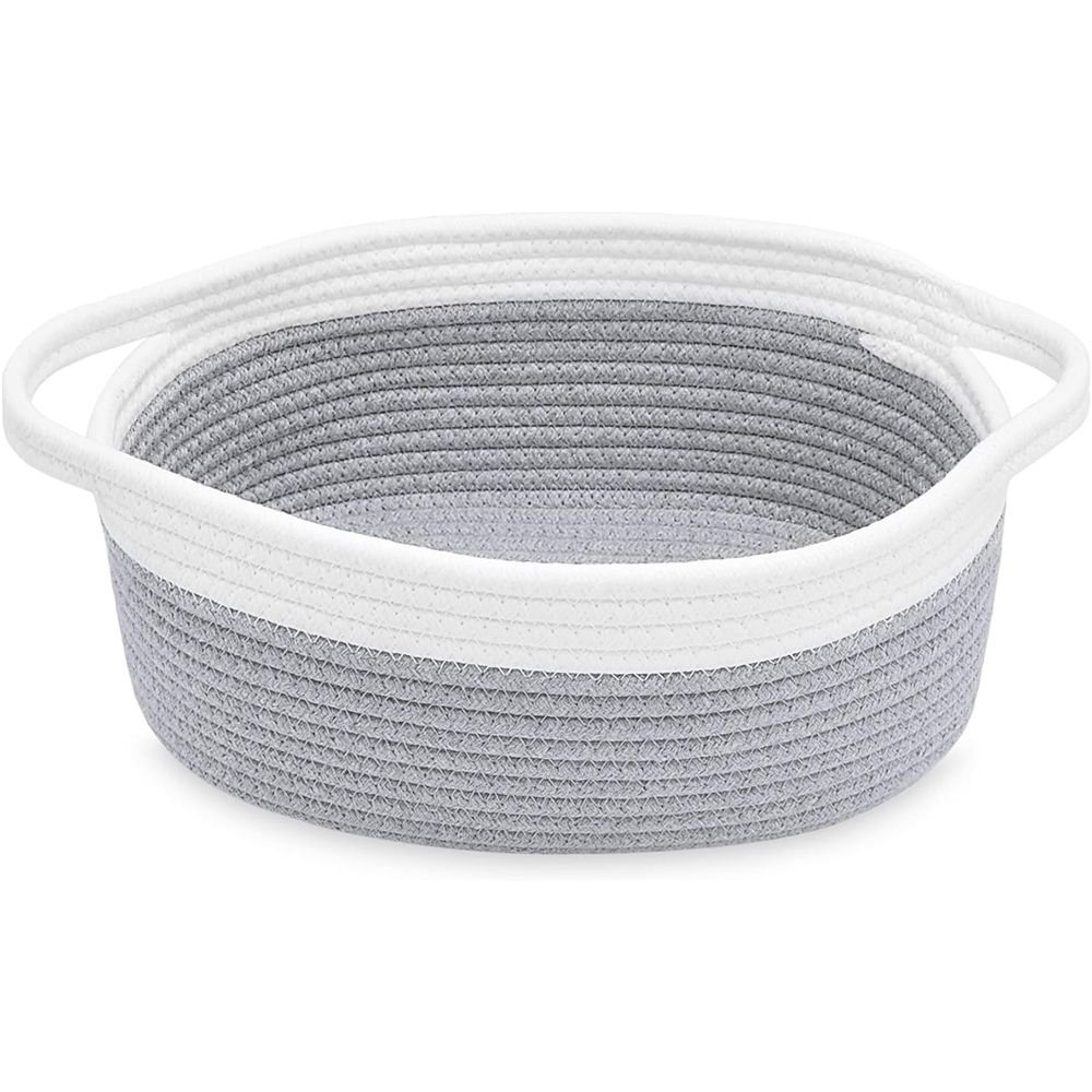 Rope Baskets for Gifts Empty, Decorative Storage Baskets for Nursery, Woven Gift Basket for Baby Shower, Dog Toy Basket with Handles for Living Room, - Grey+white