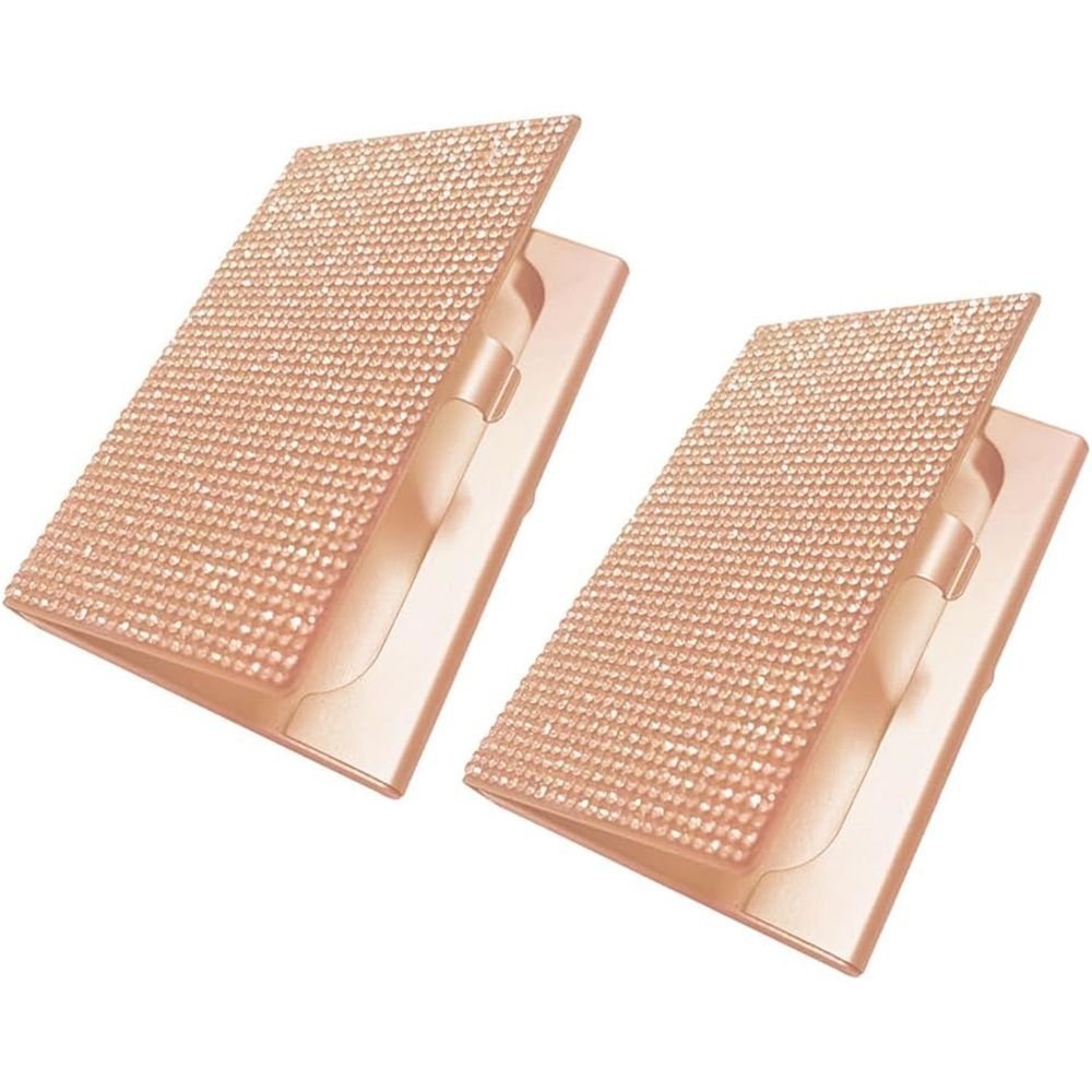 Business Card Holder, 2Pcs Name Card Organizer Bling Pocket Display for Women Office Exhibition ,(champagne)