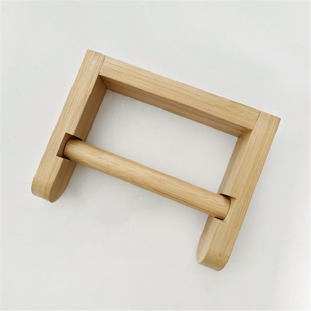 Bamboo toilet paper roll holder without drilling, natural bamboo toilet paper roll holder, ecological toilet paper dispenser(U-shaped belt stick)