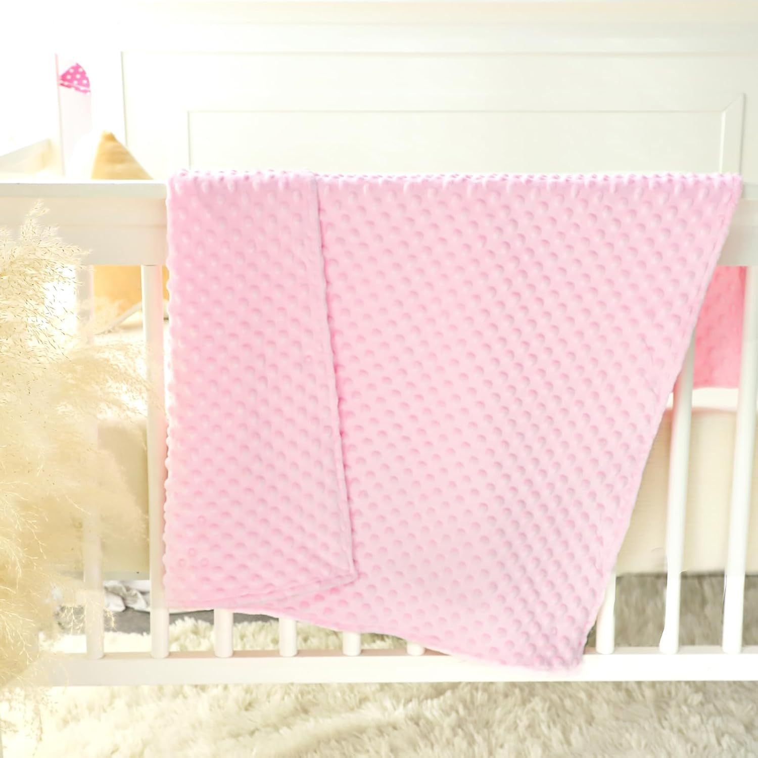 Baby Blanket for Girls, Soft Crib Blanket 95*75cm, Newborn Blankets for Nursery, Stroller, Toddler Bed, Carseat, Double Layer, Pink - V1192-AZ-W-7214 Baby Blanket for Girls, Soft Crib Blanket 95*75cm, Newborn Blankets for Nursery, Stroller, Toddler Bed, Carseat, Double Layer, Pink - Image 3