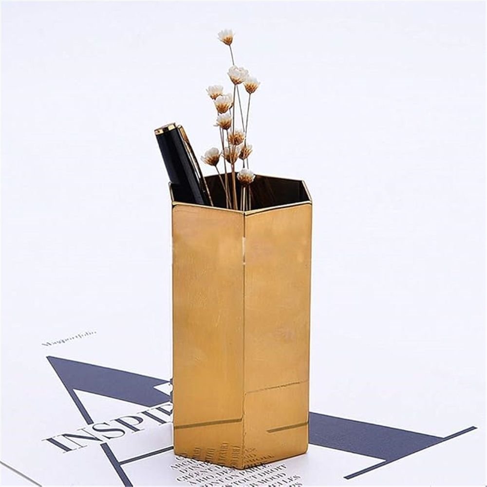 Pen Holder, Gold Pen Holder Sixsided Vase Hexagonal Nordic Stainless Steel Metal Golden Container Stainless Alloy Ornaments Make Up Organizer Gold Pencil Holders - V1192-AZ-W-7489 Pen Holder, Gold Pen Holder Sixsided Vase Hexagonal Nordic Stainless Steel Metal Golden Container Stainless Alloy Ornaments Make Up Organizer Gold Pencil Holders - Image 4