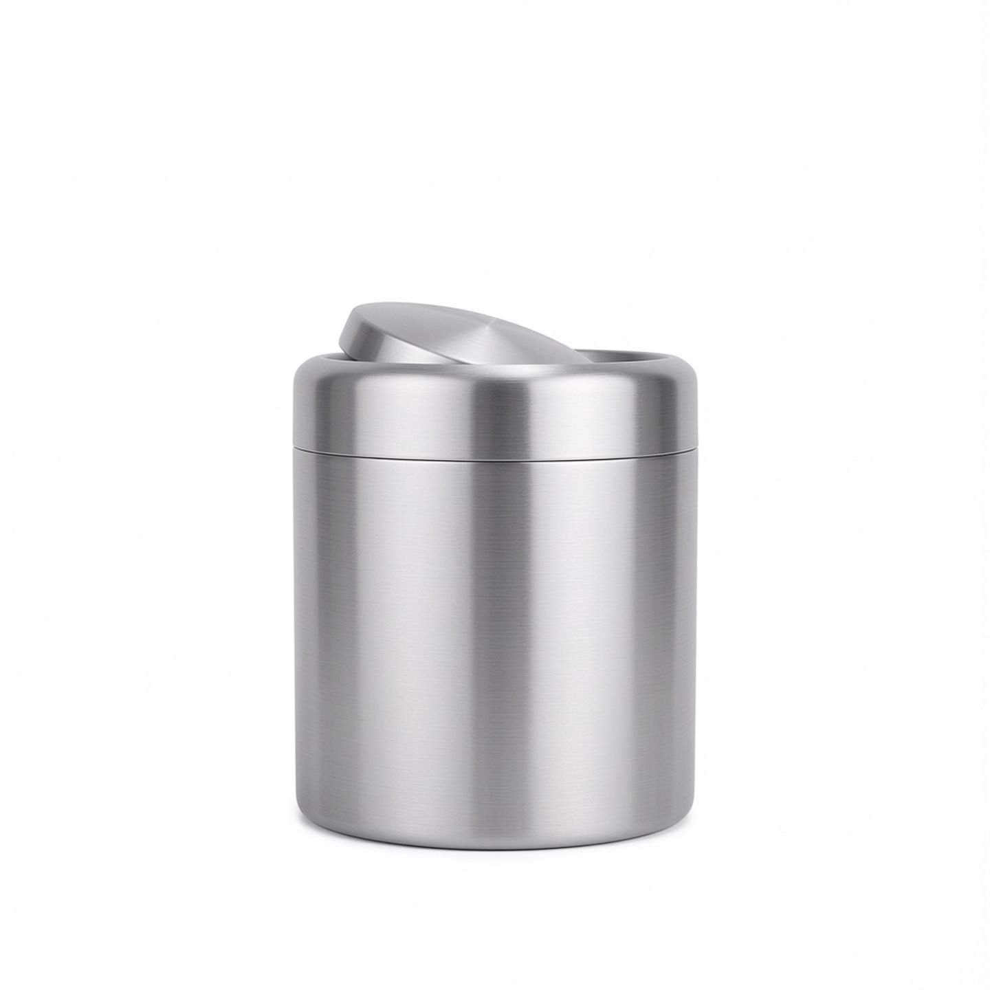 Covered trash cans, brushed stainless steel trash cans, cylindrical trash cans, bathroom, living room, office, kitchen trash cans (silver)