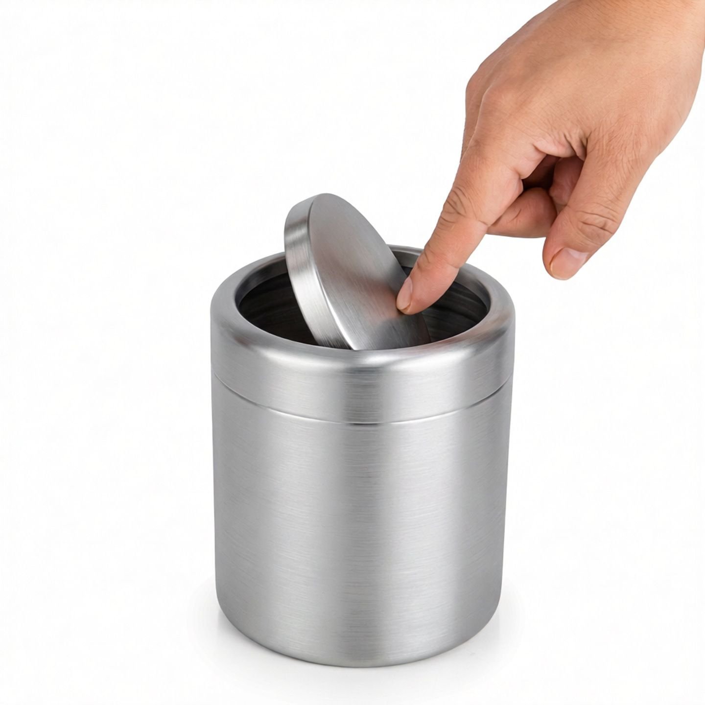 Covered trash cans, brushed stainless steel trash cans, cylindrical trash cans, bathroom, living room, office, kitchen trash cans (silver) - V1192-AZ-W-7577 Covered trash cans, brushed stainless steel trash cans, cylindrical trash cans, bathroom, living room, office, kitchen trash cans (silver) - Image 2