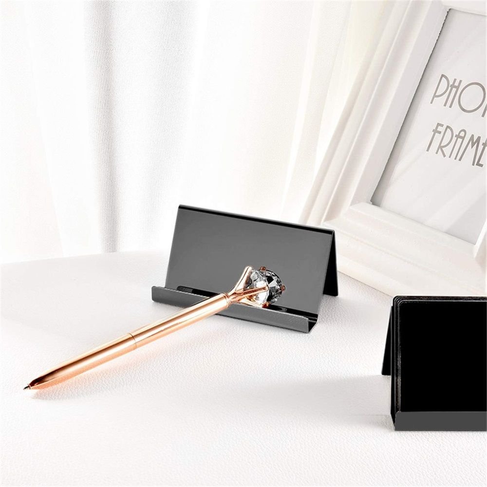 2pcs Business Card Holder, Reflective Stainless Steel Desktop Name Cards Display Stand for Office Desk, Black - V1192-AZ-W-7674 2pcs Business Card Holder, Reflective Stainless Steel Desktop Name Cards Display Stand for Office Desk, Black - Image 2