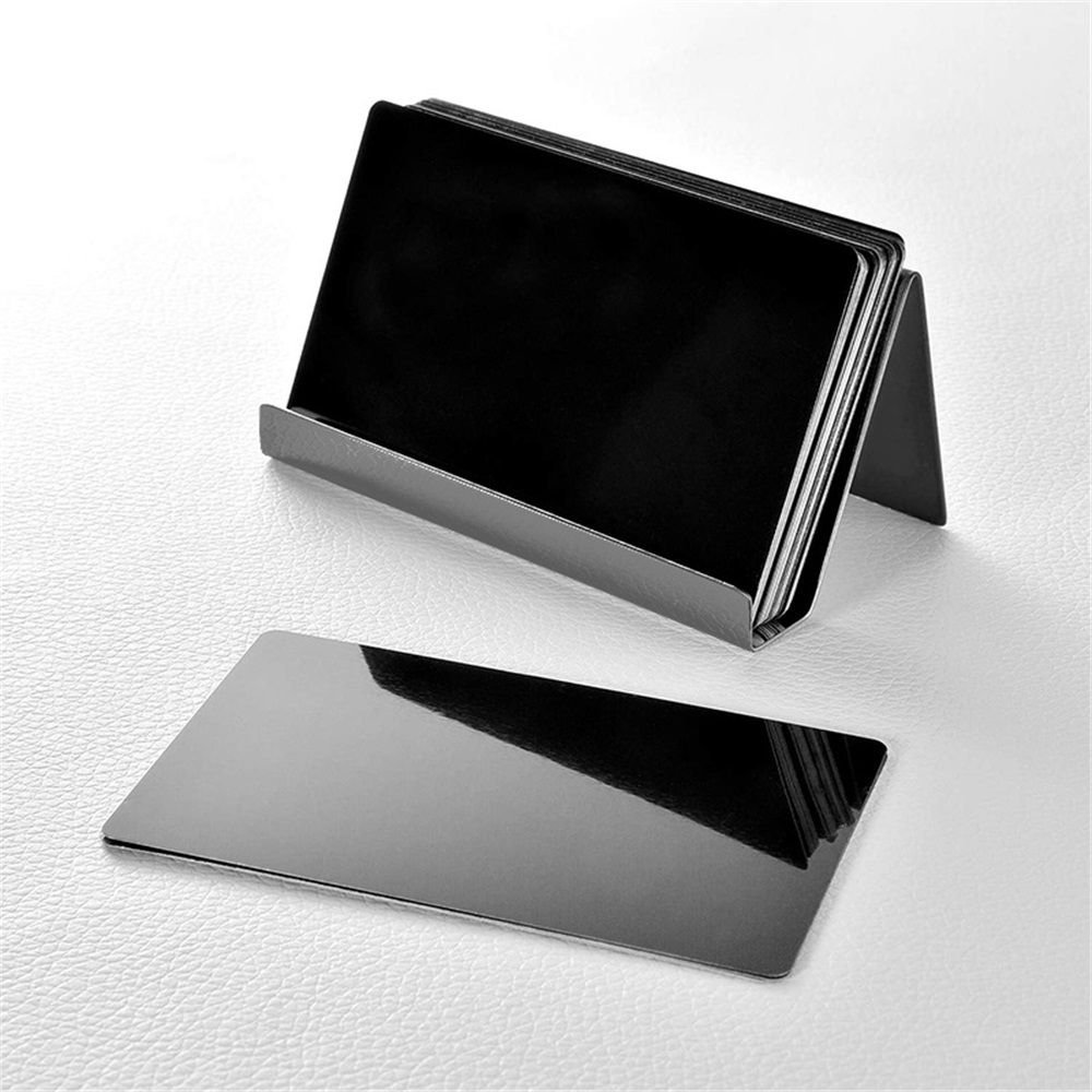 2pcs Business Card Holder, Reflective Stainless Steel Desktop Name Cards Display Stand for Office Desk, Black - V1192-AZ-W-7674 2pcs Business Card Holder, Reflective Stainless Steel Desktop Name Cards Display Stand for Office Desk, Black - Image 3