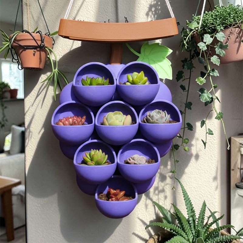 3D-printed grape pots in purple, brown, and green. - V1195-VYY0067 3D-printed grape pots in purple, brown, and green. - Image 2