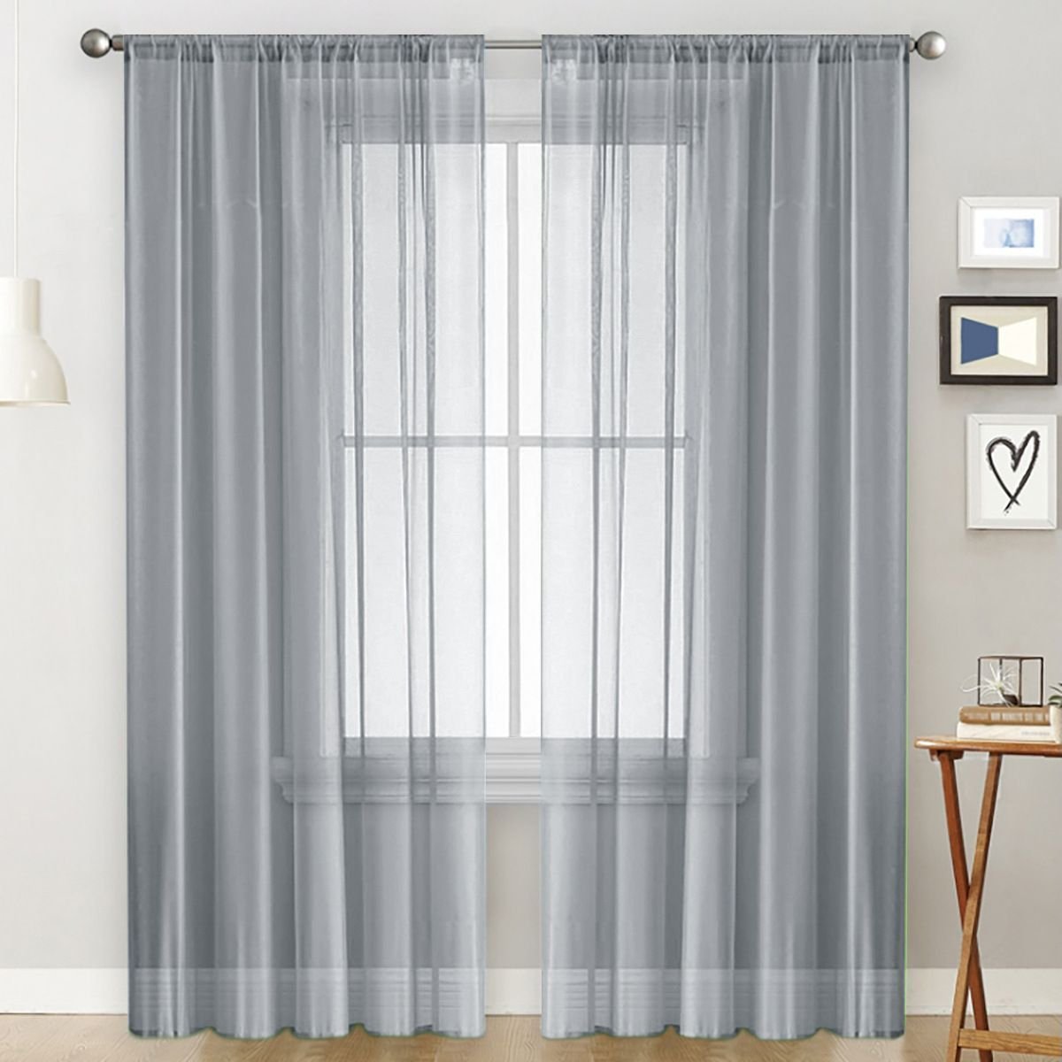 2 Pack Semi Blackout Sheer Curtains Gray