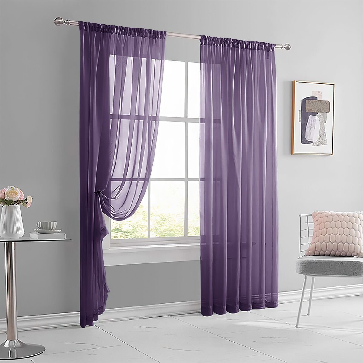 2 Pack Semi Blackout Sheer Curtains Light Blue - V1221-XM-BZGCL-012 2 Pack Semi Blackout Sheer Curtains Light Blue - Image 8