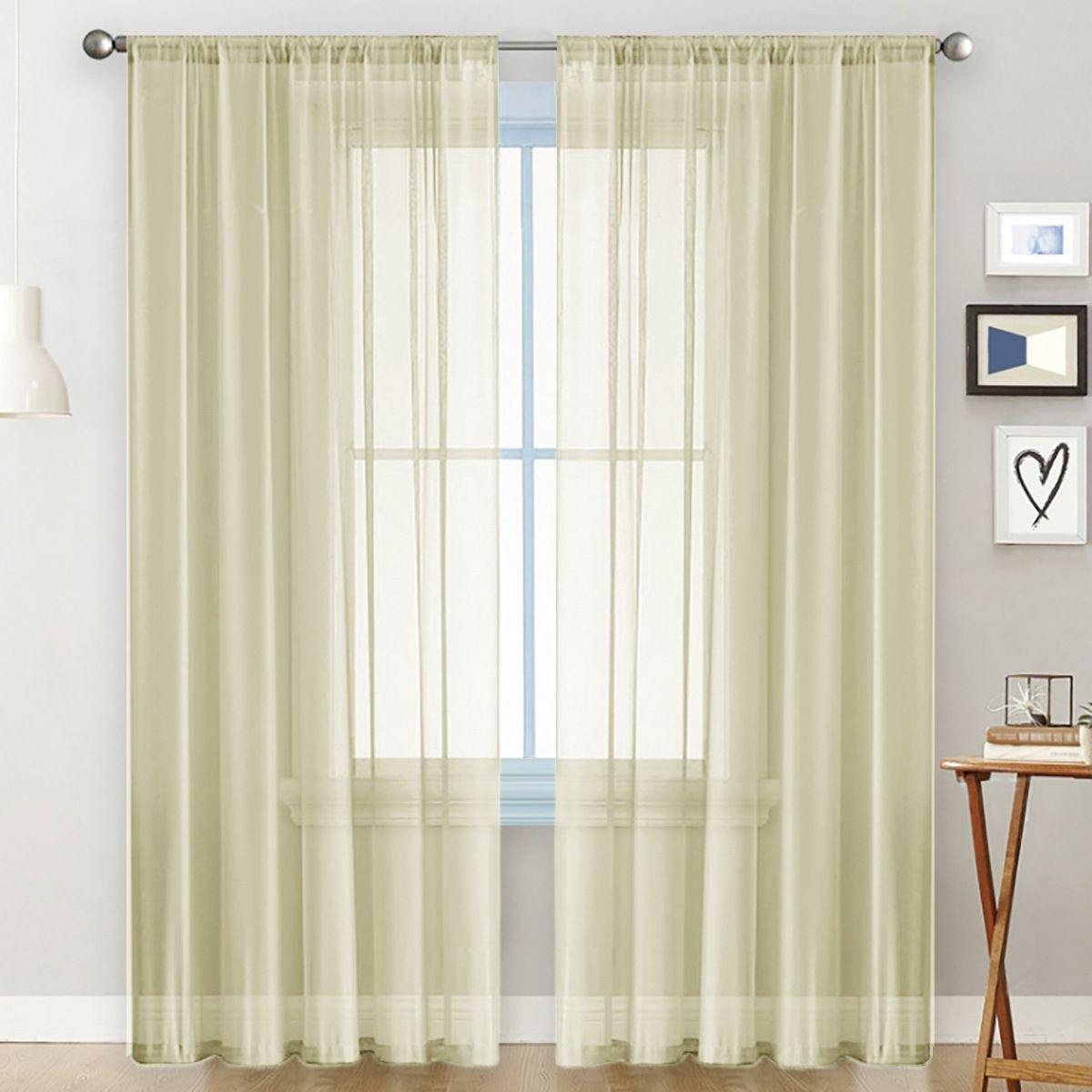 2 Pack Semi Blackout Sheer Curtains Beige