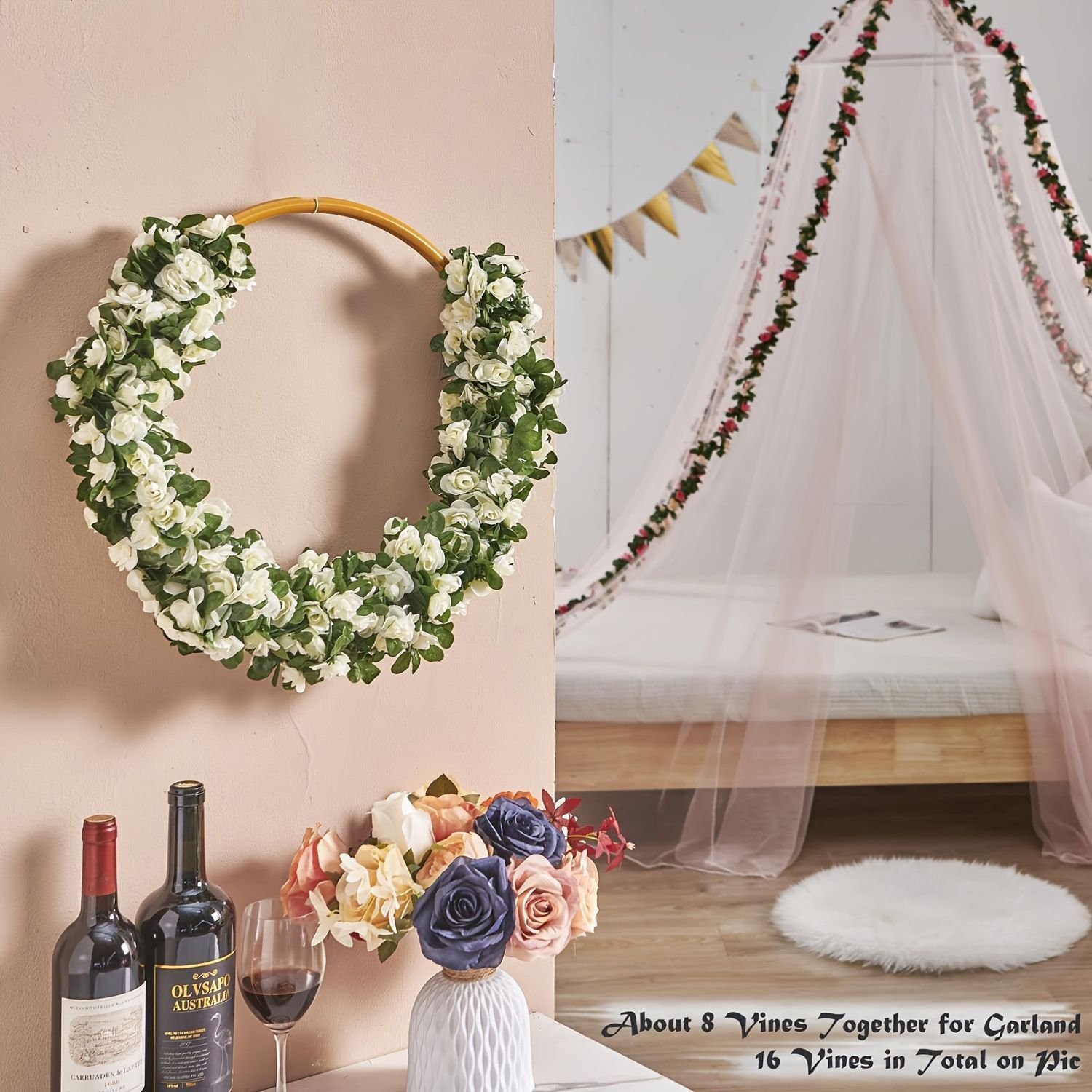 Artificial Rose Vine - Hot Pink 2.5m - V1221-XM-FZMGH-003 Artificial Rose Vine - Hot Pink 2.5m - Image 3