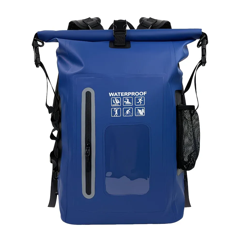 6.6 Gallon Outdoor Backpack, Detachable Shoulder Straps, Transparent Window & Buckle Clips, Suitable for Hiking, Beach Sports, Trekking and Rowing, Green, Portal Adventure Gear(dark blue)
