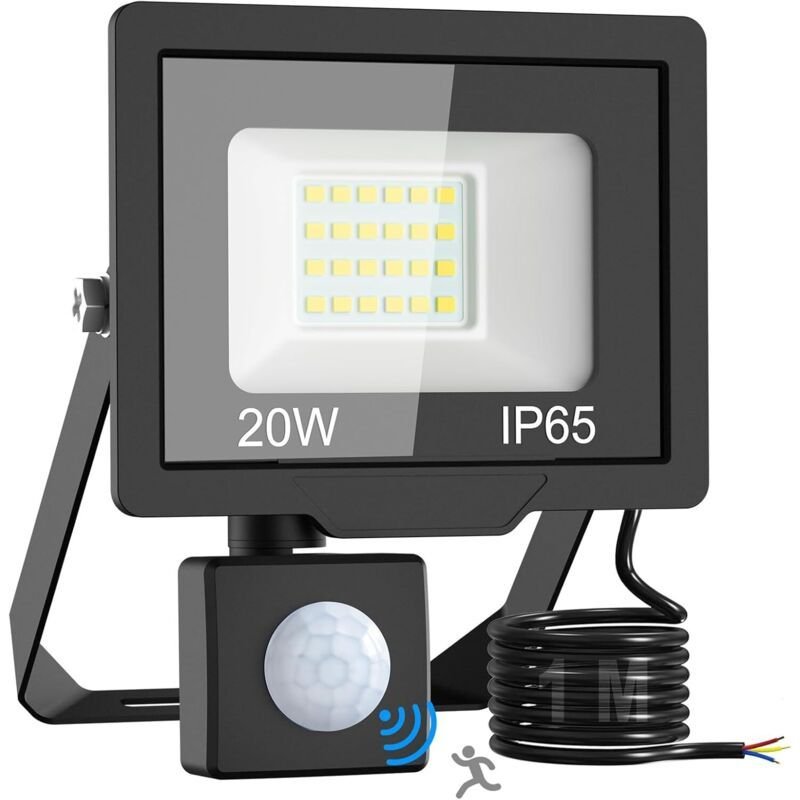 20W Floodlight LED Outdoor with Detector, 2000LM Spot LED Outdoor, IP65 Waterproof Lighting Outdoor White, Garage