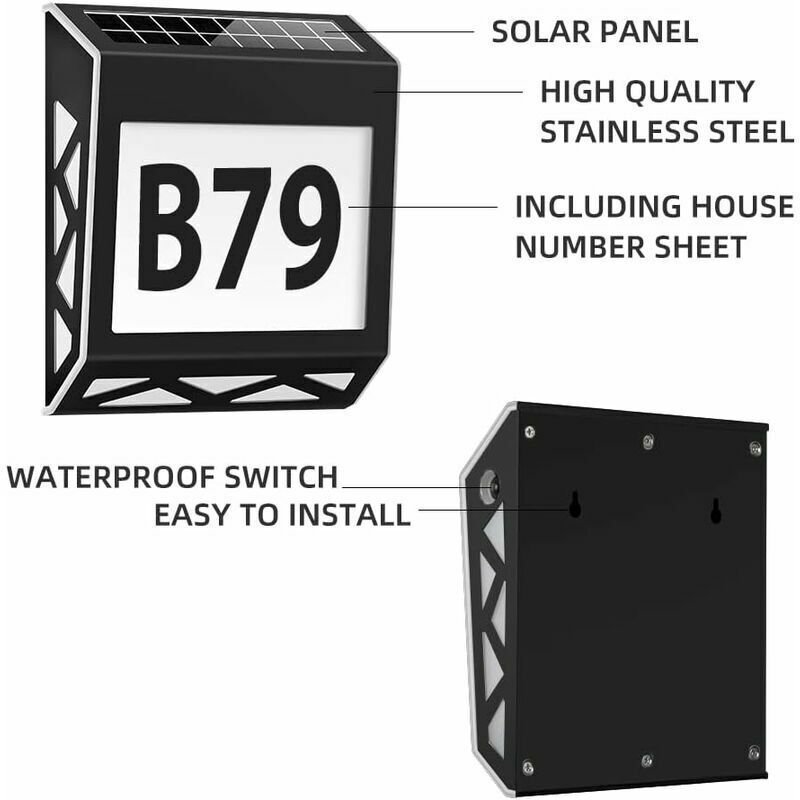 Number of Home Solar Light 8 Led of Home with Switch Crepuscular in Steel Stainless IP54 Waterproof Outdoor with Numbers 09 and Letters A - V1237-MS-626-471 Number of Home Solar Light 8 Led of Home with Switch Crepuscular in Steel Stainless IP54 Waterproof Outdoor with Numbers 09 and Letters A - Image 2