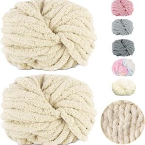 500g (250gx2) Chunky Yarn Ball approx 54m Chenille Chunky Fur Yarn Soft Wool Chunky Yarn Soft Knitting Yarn for Crochet Blankets Scarves Hats beige beige