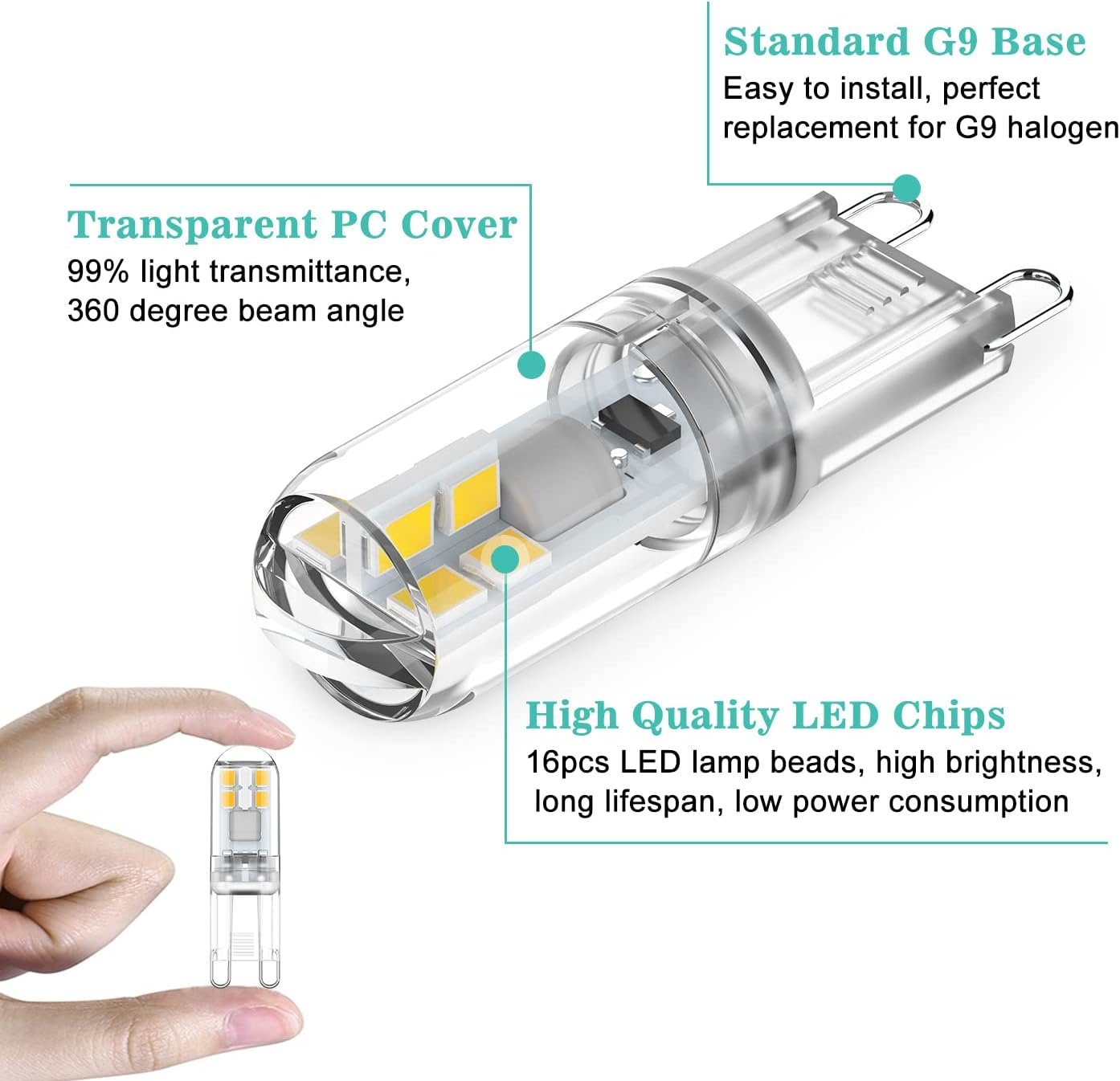 G9 LED bulbs 1.5W equivalent to 20W halogen natural white light 4000K, AC 220-240V, non-dimmable, mini bulb, flicker-free, 6-pack_MGF - V1237-ZY-203-4184 G9 LED bulbs 1.5W equivalent to 20W halogen natural white light 4000K, AC 220-240V, non-dimmable, mini bulb, flicker-free, 6-pack_MGF - Image 3