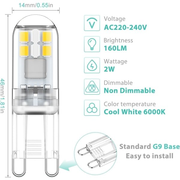 G9 LED bulbs 1.5W equivalent to 20W halogen cool white light 6000K, AC 220-240V, non-dimmable, mini bulb, flicker-free, 10-pack_max - V1237-ZY-203-4821 G9 LED bulbs 1.5W equivalent to 20W halogen cool white light 6000K, AC 220-240V, non-dimmable, mini bulb, flicker-free, 10-pack_max - Image 2