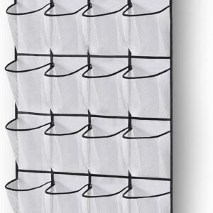 pc Over the Door Shoe Storage Organizer Hanging Shoe Rack Holder 24 Large Mesh Pockets for Closet Door Organization with Hangers White White