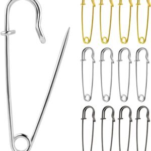 12 Pack Extra Large Safety Pins Blanket Pin Heavy Duty Bulk for Blankets Crafts Kilts Skirts Clothes Leather Canvas Silver Black Gold Metal Assorted Colors Spring Lock Fasteners