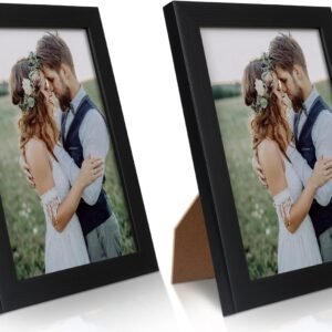 2 Pack 5x7 Picture Frame, Black Picture Frame for Wall and Tabletop Display, Resistant Plastic Photo with Clear Plexiglass for Vertical or Horizontal Display